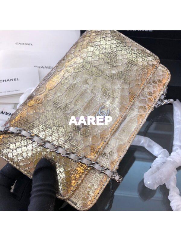 Replica Chanel Classic Wallet On Chain WOC in Python Leather 33814 Champagne Gold 10