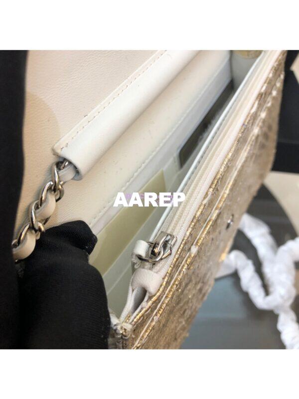 Replica Chanel Classic Wallet On Chain WOC in Python Leather 33814 Champagne Gold 12