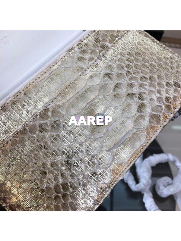 Replica Chanel Classic Wallet On Chain WOC in Python Leather 33814 Champagne Gold 13