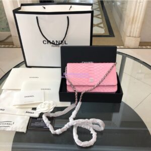 Replica Chanel Classic Wallet On Chain WOC in Python Leather 33814 Pink