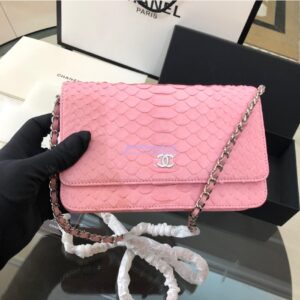 Replica Chanel Classic Wallet On Chain WOC in Python Leather 33814 Pink 2
