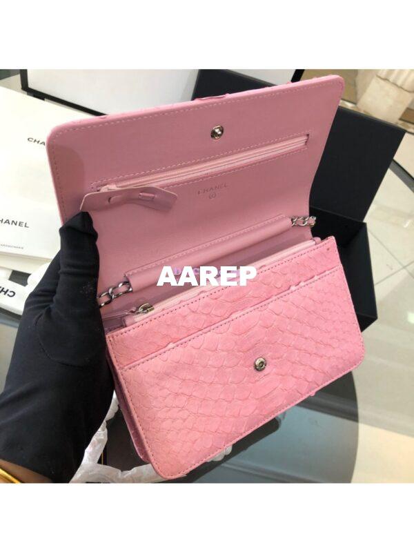 Replica Chanel Classic Wallet On Chain WOC in Python Leather 33814 Pink 5