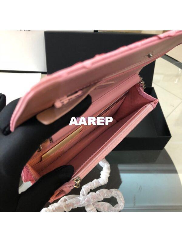 Replica Chanel Classic Wallet On Chain WOC in Python Leather 33814 Pink 6