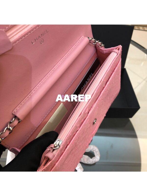 Replica Chanel Classic Wallet On Chain WOC in Python Leather 33814 Pink 7