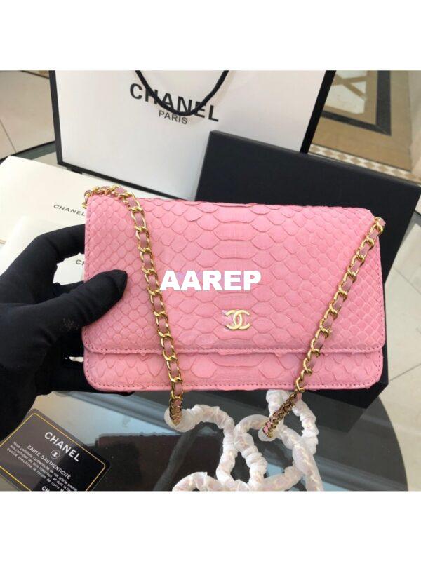 Replica Chanel Classic Wallet On Chain WOC in Python Leather 33814 Pink 8