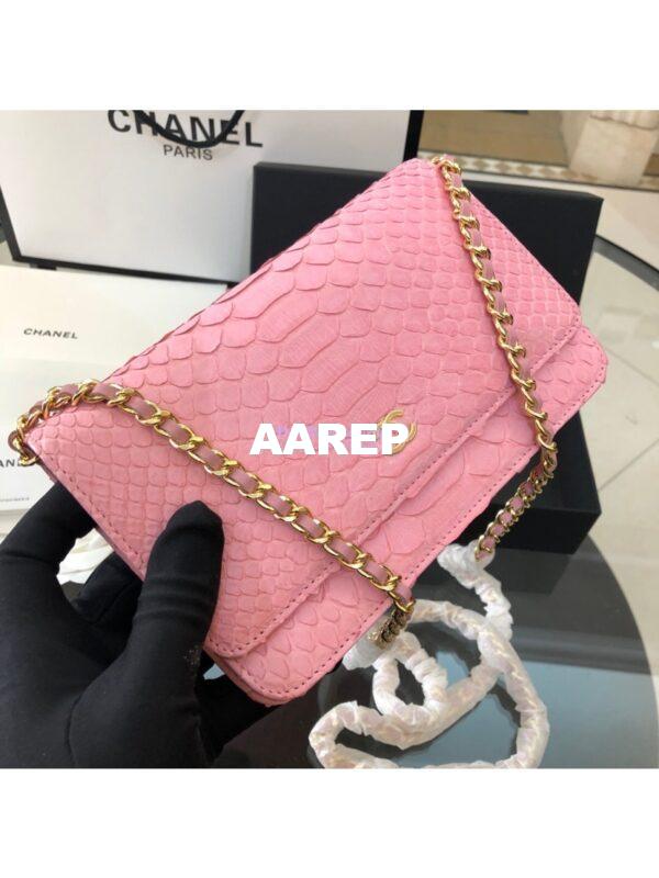 Replica Chanel Classic Wallet On Chain WOC in Python Leather 33814 Pink 9