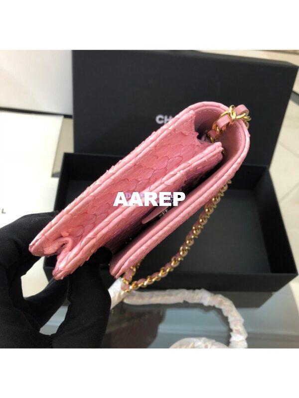 Replica Chanel Classic Wallet On Chain WOC in Python Leather 33814 Pink 11