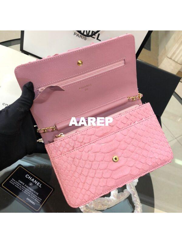 Replica Chanel Classic Wallet On Chain WOC in Python Leather 33814 Pink 12