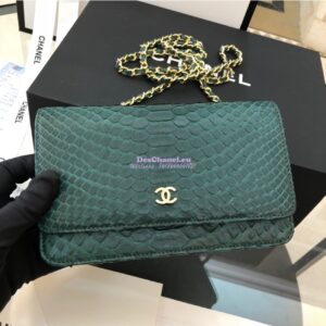 Replica Chanel Classic Wallet On Chain WOC in Python Leather 33814 Green 2