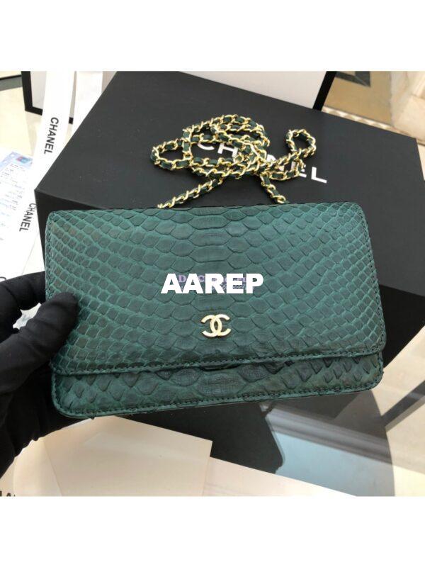 Replica Chanel Classic Wallet On Chain WOC in Python Leather 33814 Green 2