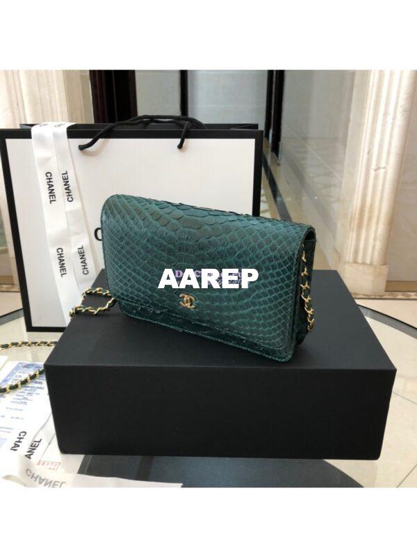 Replica Chanel Classic Wallet On Chain WOC in Python Leather 33814 Green 3