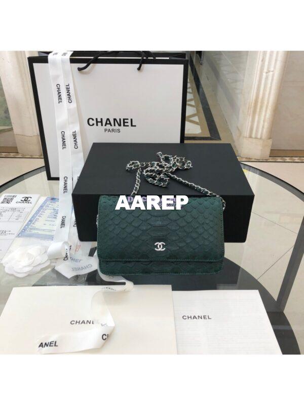 Replica Chanel Classic Wallet On Chain WOC in Python Leather 33814 Green 7