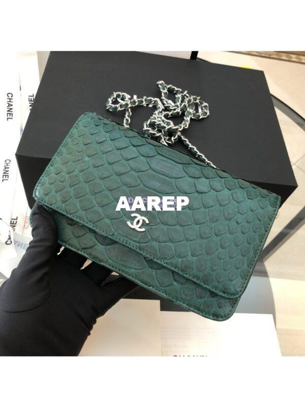 Replica Chanel Classic Wallet On Chain WOC in Python Leather 33814 Green 8