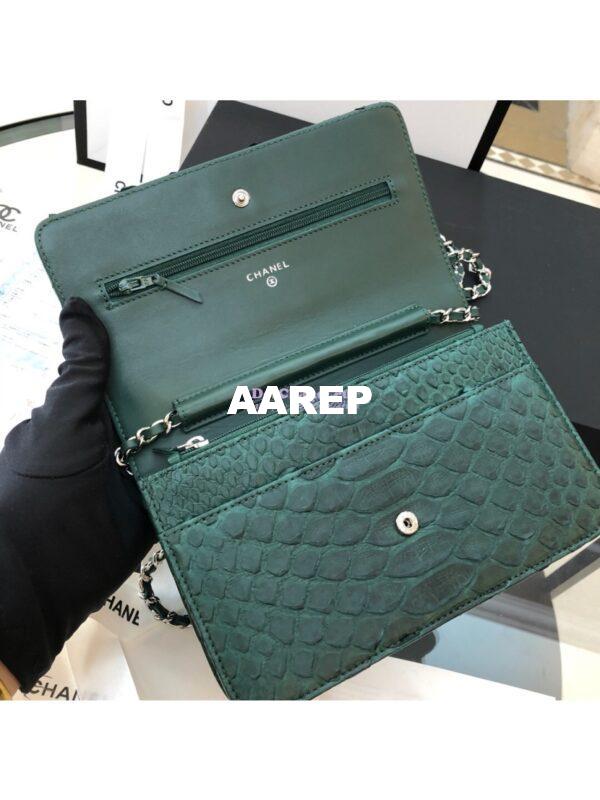 Replica Chanel Classic Wallet On Chain WOC in Python Leather 33814 Green 11