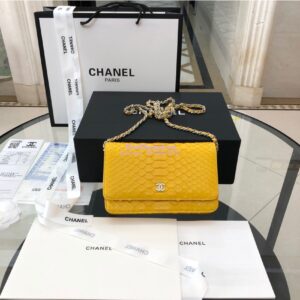 Replica Chanel Classic Wallet On Chain WOC in Python Leather 33814 Yellow