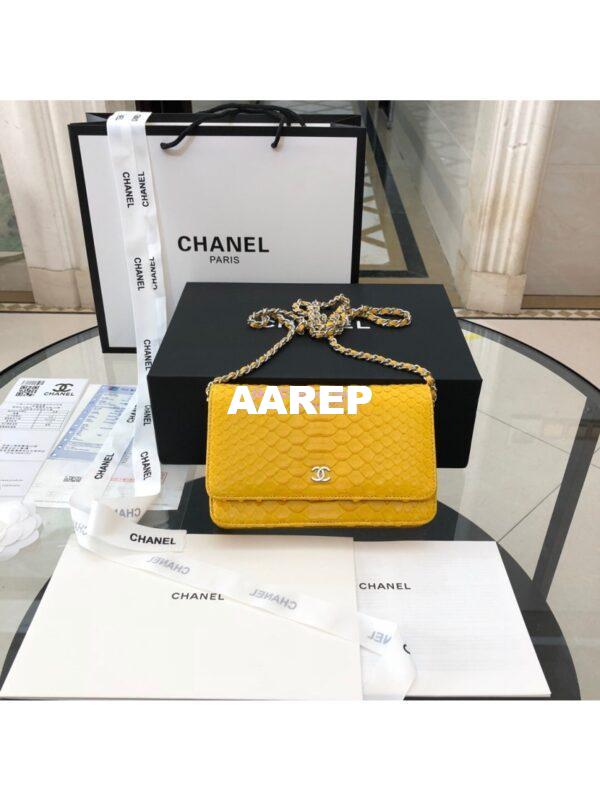 Replica Chanel Classic Wallet On Chain WOC in Python Leather 33814 Yellow 3