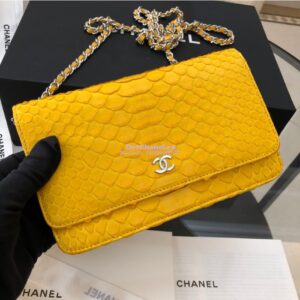 Replica Chanel Classic Wallet On Chain WOC in Python Leather 33814 Yellow 2