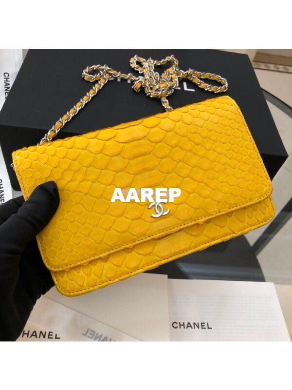 Replica Chanel Classic Wallet On Chain WOC in Python Leather 33814 Yellow 4