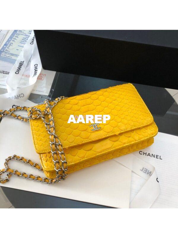 Replica Chanel Classic Wallet On Chain WOC in Python Leather 33814 Yellow 7