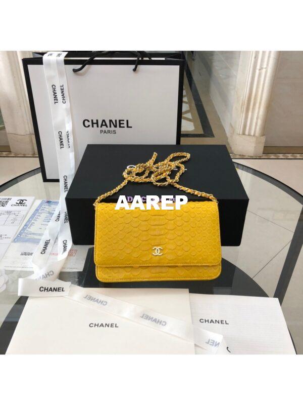 Replica Chanel Classic Wallet On Chain WOC in Python Leather 33814 Yellow 8