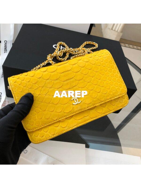Replica Chanel Classic Wallet On Chain WOC in Python Leather 33814 Yellow 9