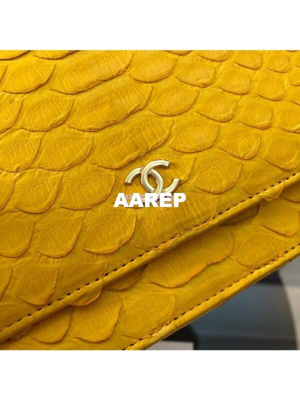 Replica Chanel Classic Wallet On Chain WOC in Python Leather 33814 Yellow 10