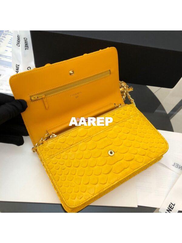 Replica Chanel Classic Wallet On Chain WOC in Python Leather 33814 Yellow 13
