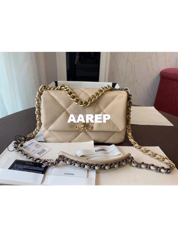 Replica Chanel 19 Small Flap Bag AS1160 Lambskin Beige 3