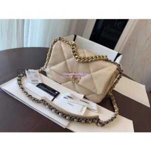 Replica Chanel 19 Small Flap Bag AS1160 Lambskin Beige 2