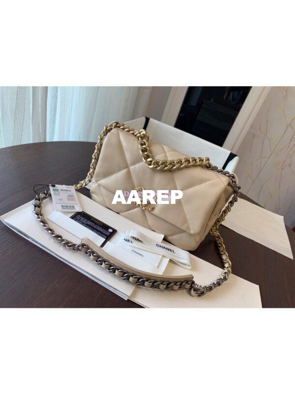Replica Chanel 19 Small Flap Bag AS1160 Lambskin Beige 4