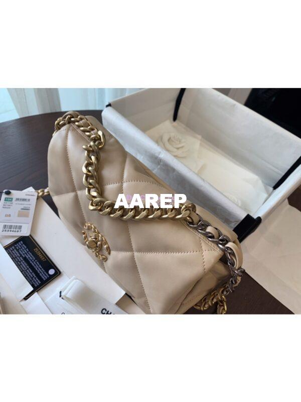 Replica Chanel 19 Small Flap Bag AS1160 Lambskin Beige 5