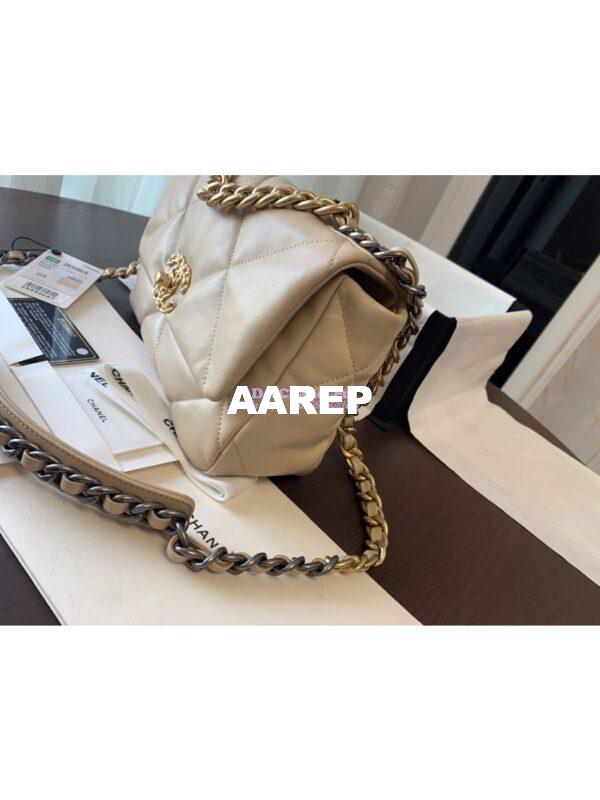 Replica Chanel 19 Small Flap Bag AS1160 Lambskin Beige 7