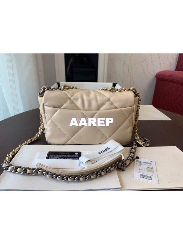 Replica Chanel 19 Small Flap Bag AS1160 Lambskin Beige 9