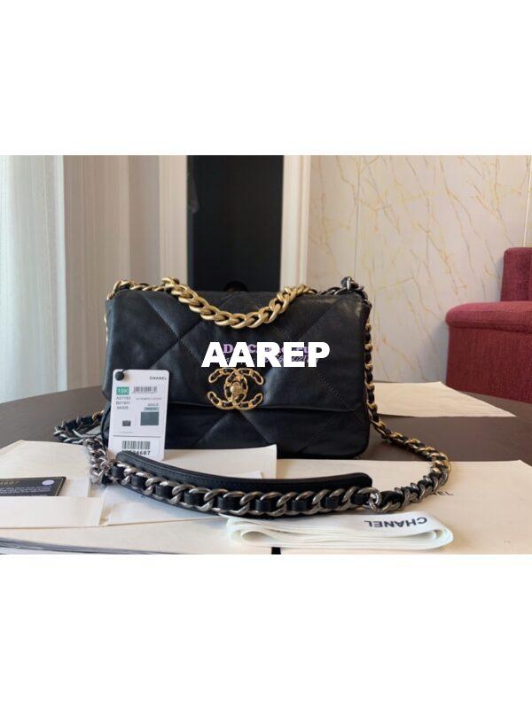 Replica Chanel 19 Small Flap Bag AS1160 Lambskin Black 3