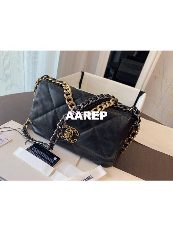 Replica Chanel 19 Small Flap Bag AS1160 Lambskin Black 5