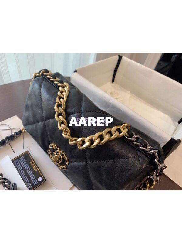 Replica Chanel 19 Small Flap Bag AS1160 Lambskin Black 7