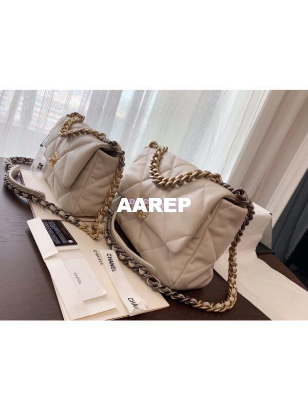 Replica Chanel 19 Small Flap Bag AS1160 Lambskin Light Beige 4