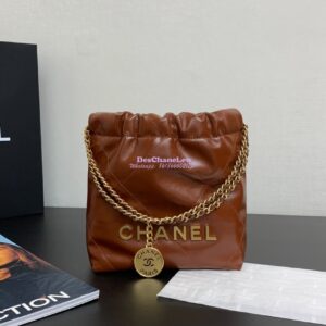 Replica Chanel Mini 22 Handbag Shiny Calfskin & Gold Metal AS3980 Caramel