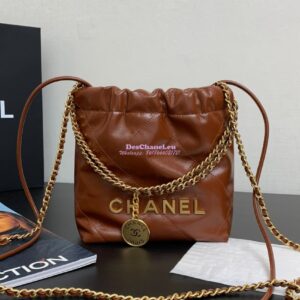 Replica Chanel Mini 22 Handbag Shiny Calfskin & Gold Metal AS3980 Caramel 2