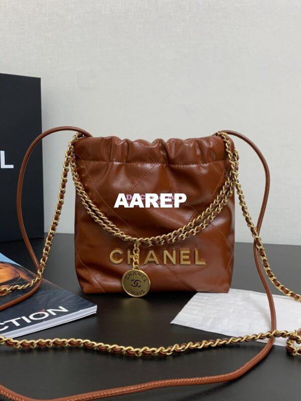 Replica Chanel Mini 22 Handbag Shiny Calfskin & Gold Metal AS3980 Caramel 4