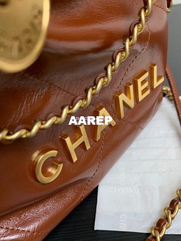 Replica Chanel Mini 22 Handbag Shiny Calfskin & Gold Metal AS3980 Caramel 6