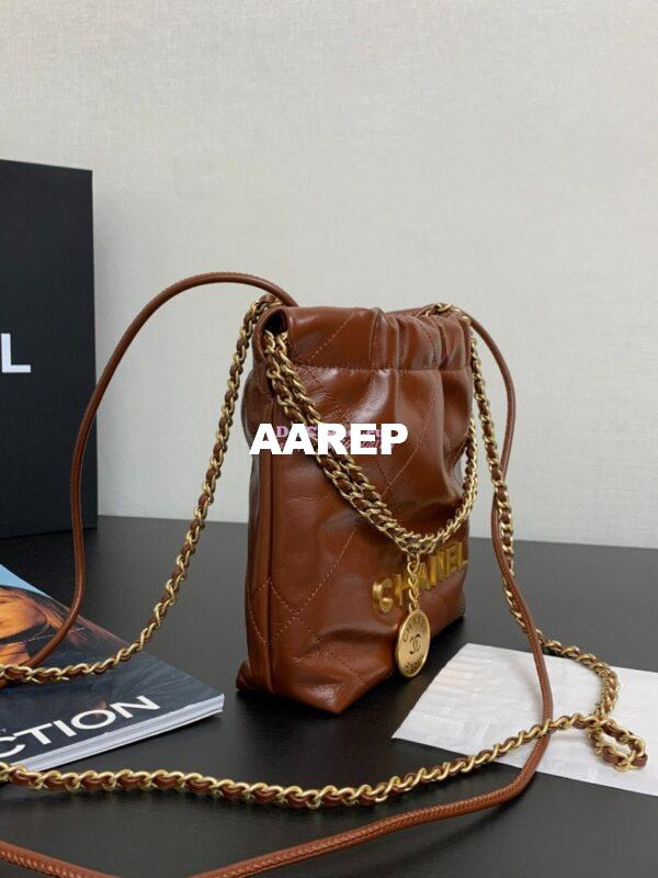 Replica Chanel Mini 22 Handbag Shiny Calfskin & Gold Metal AS3980 Caramel 8