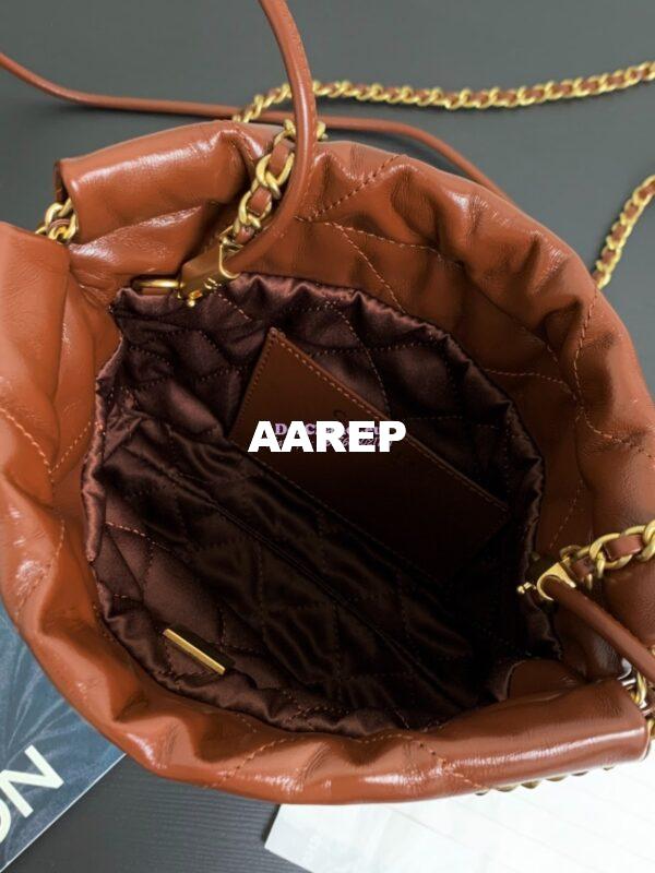Replica Chanel Mini 22 Handbag Shiny Calfskin & Gold Metal AS3980 Caramel 9