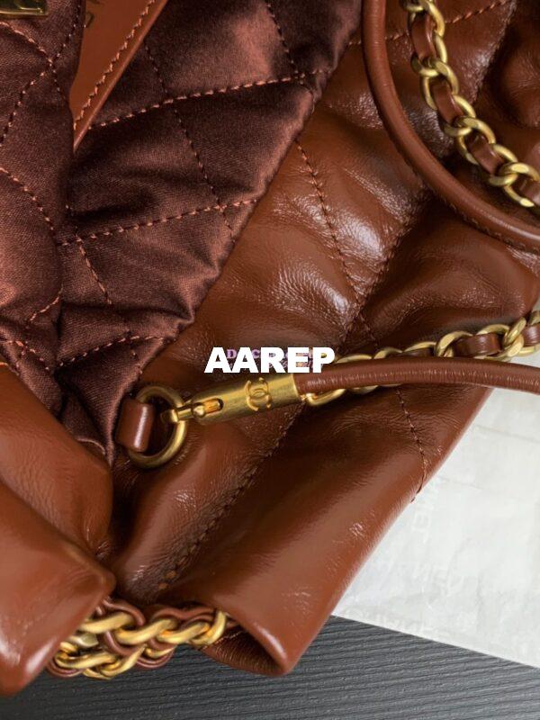 Replica Chanel Mini 22 Handbag Shiny Calfskin & Gold Metal AS3980 Caramel 10