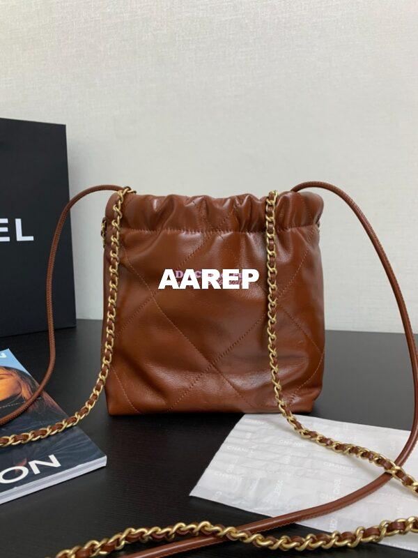 Replica Chanel Mini 22 Handbag Shiny Calfskin & Gold Metal AS3980 Caramel 11