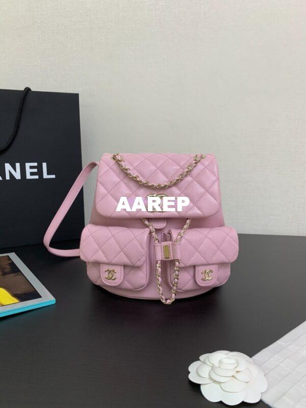 Replica Chanel Grained Shiny Calfskin Backpack AS3860 Light Pink 4