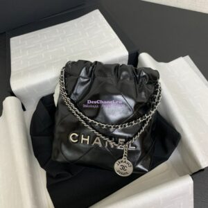 Replica Chanel Mini 22 Handbag Shiny Calfskin & Silver Metal AS3980 Black 1