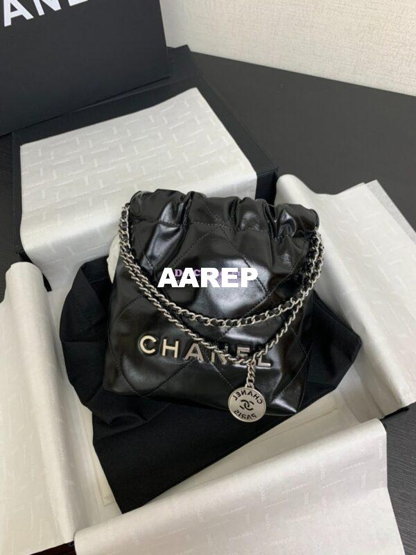 Replica Chanel Mini 22 Handbag Shiny Calfskin & Silver Metal AS3980 Black 1