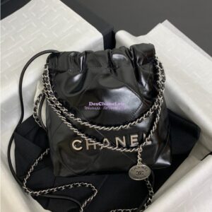 Replica Chanel Mini 22 Handbag Shiny Calfskin & Silver Metal AS3980 Black 1 2