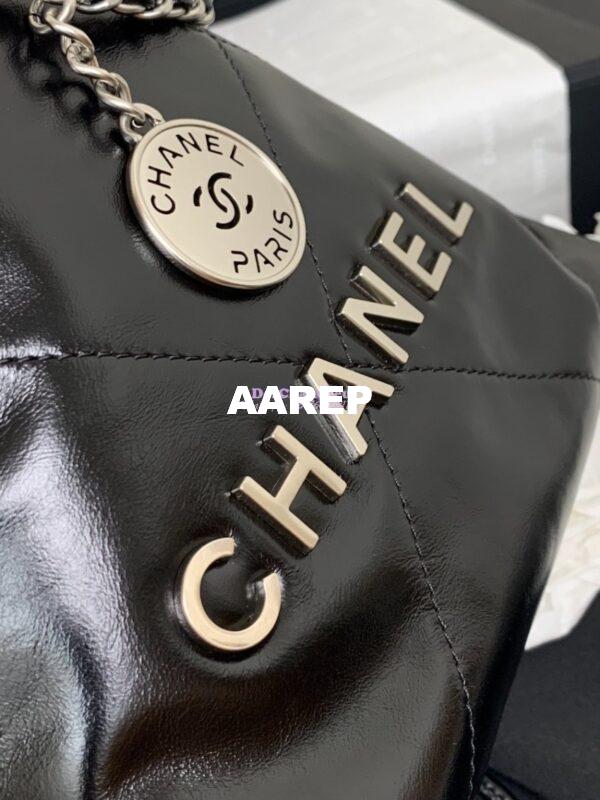 Replica Chanel Mini 22 Handbag Shiny Calfskin & Silver Metal AS3980 Black 1 3